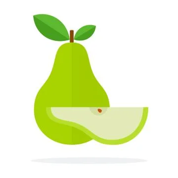 Green pear with leaf and pear segment flat isolated Stock Illustration