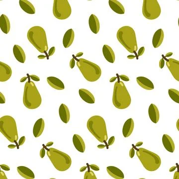 Green pear with leaves seamless pattern Stock Illustration