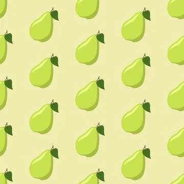 Green pear seamless pattern with leaf, illustration for textile and wrapping  Stock Illustration