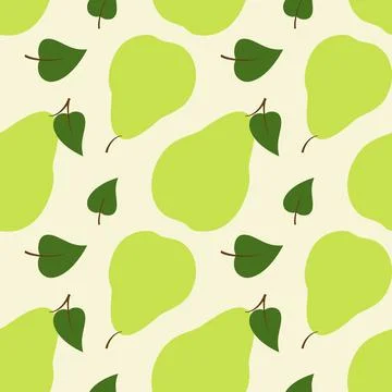 Green pear seamless pattern with leaf, illustration for textiles, wrapping pa Stock Illustration