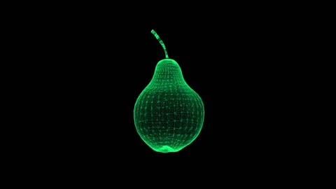 Green pear wireframe model turning 360 degree hologram Stock Footage 153702649