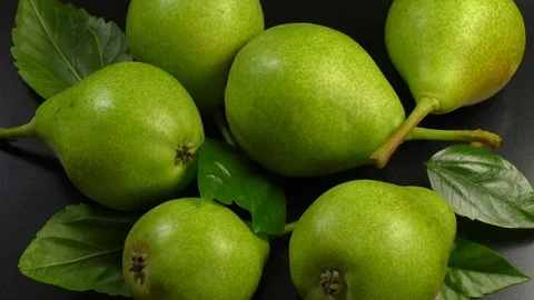 Green pears that are washed under streams of water Stock Footage 93048664