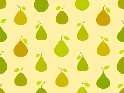 Green pears seamless pattern. Ripe pears with one leaf. Fruit background wi.. Stock Illustration