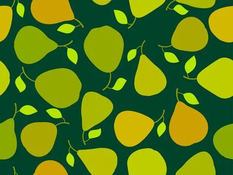 Green pears seamless pattern. Ripe pears with one leaf. Fruit background wi.. Stock Illustration