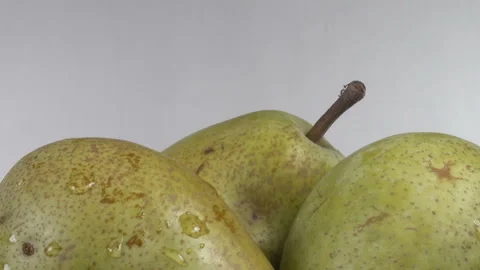 Green pears with water drops Stock Footage 196077141