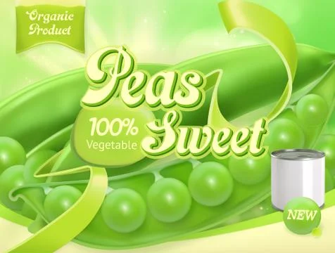 Green Peas. 3d realistic vector, package design Stock Illustration