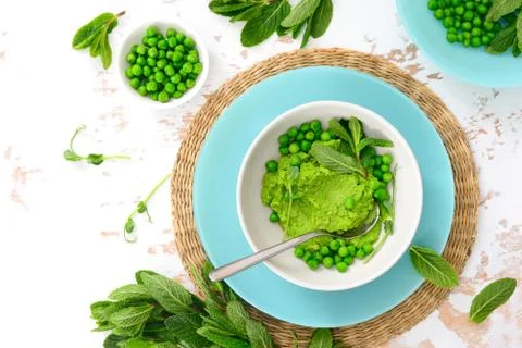 Green peas and mint refreshing green pesto Stock Photos