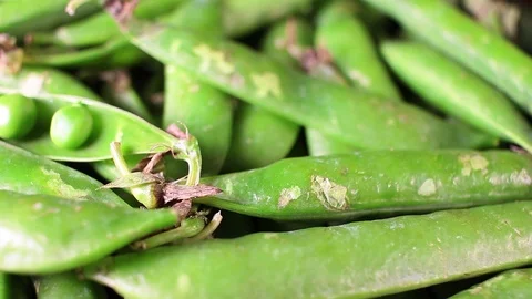 Green peas pea shell shells rotating closeup texture pattern background Stock Footage 97247077