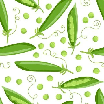 Green peas seamless pattern. Pea pod vegetable with seeds. Healthy eating Illustrazione stock