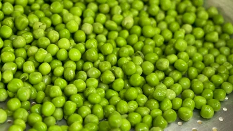 Green peas texture in colander macro 10bit 4K Stock Footage 333659374