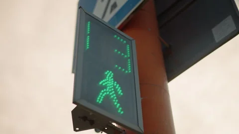 Green Pedestrian Countdown Light on Orange Pole During Daytime in City Stock Footage 305522027