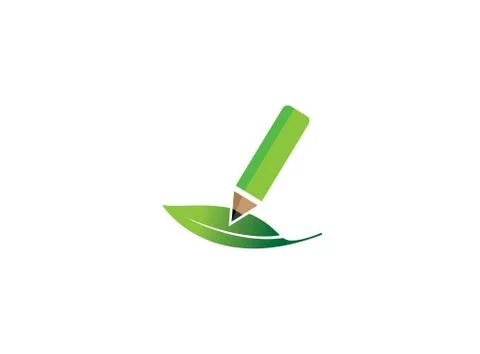 Green pen write in the leaf, natural plant for logo design Stock Illustration