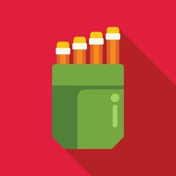 Green pencil case holding five pencils for school or office supply icon Stock Illustration