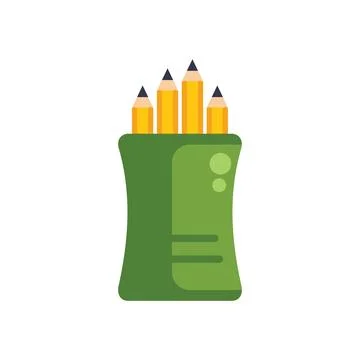 Green pencil case holding five pencils for school supply icon Illustrazione stock