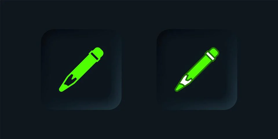 Green Pencil with eraser icon isolated on black background. Drawing and edu.. Stock Illustration