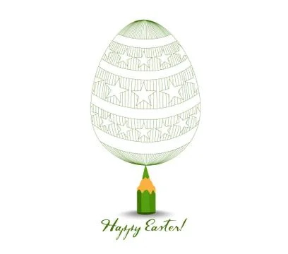 Green Pencil with Reflection Drawing Easter Egg on White Background Stock Illustration