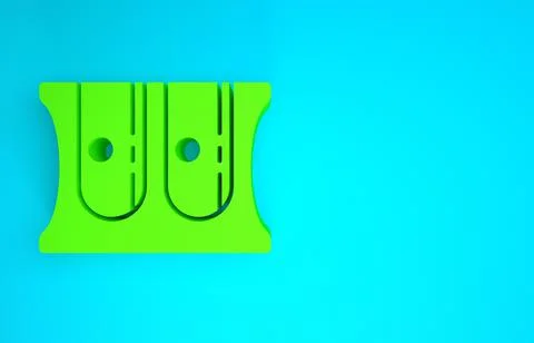 Green Pencil sharpener icon isolated on blue background. Minimalism concept.  Illustrazione stock