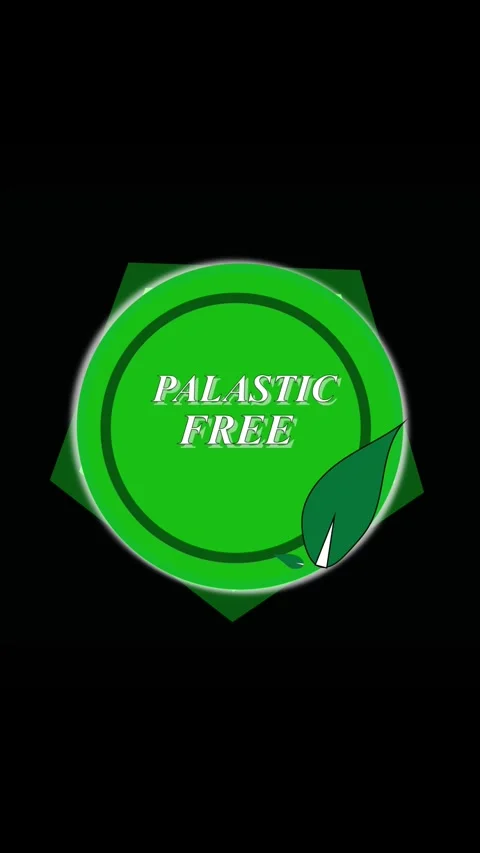 Green pentagonal shape with circle, leaf, and text " PLASTIC FREE" on black.. Stock Footage 321725452