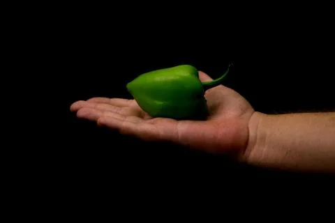 Green pepper in a hand Stock Photos
