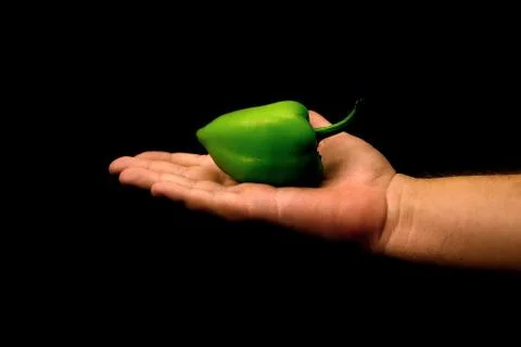 Green pepper in a hand Stock Photos