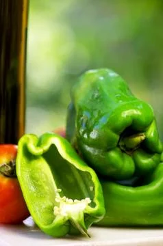 Green pepper on table Stock Photos