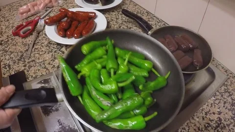 Green Peppers Fried Stock Footage 79492040
