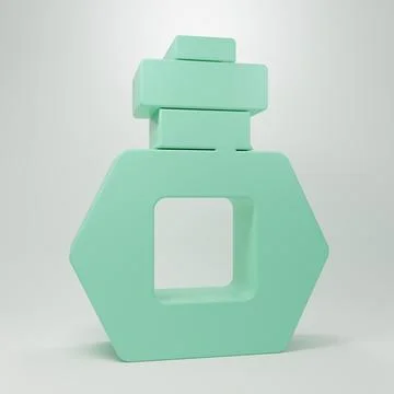 Green Perfume icon isolated on grey background. Minimalism concept. 3D rend.. Stock Illustration