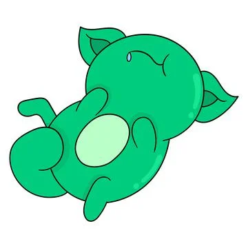 Green pet cat rolling on the floor, doodle icon image kawaii Illustrazione stock