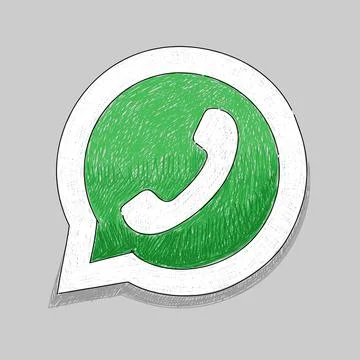 Green phone handset in bubble speech. Vector pencil drawings. Stock Illustration