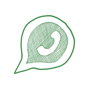 Green phone handset in speech bubble hand drawn icon, vector illustration iso Illustrazione stock