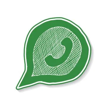 Green phone handset in speech bubble hand drawn icon, vector illustration iso Illustrazione stock