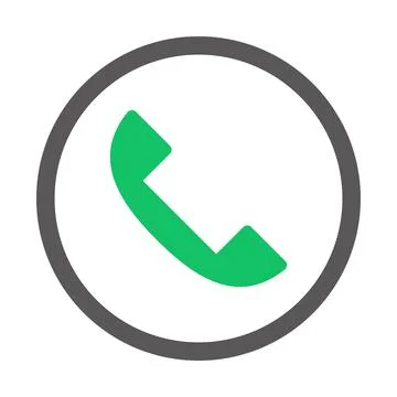 A green phone icon inside a round circle. Stock Illustration