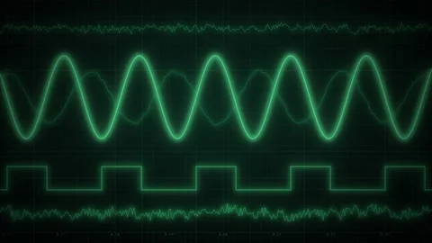 Green phosphor oscilloscope waveforms moving on retro screen, glowing sine 스톡 동영상 347366103