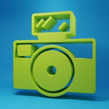 Green Photo camera with lighting flash icon isolated on blue background. Fo.. Stock Illustration