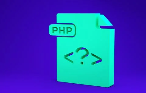 Green PHP file document. Download php button icon isolated on blue background Stock Illustration