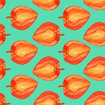 Green physalis geometrical Seamless pattern, watercolor Stock Illustration