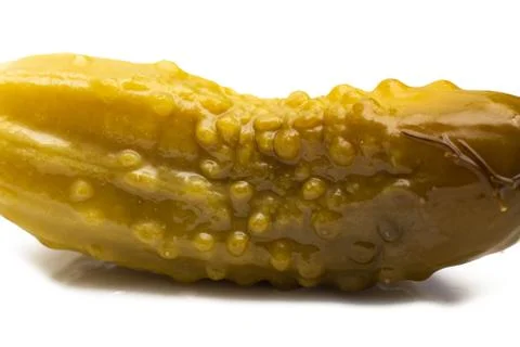 Green pickled cucumber closeup, isolate on white background Stock Photos