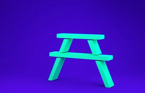 Green Picnic table with benches on either side of the table icon isolated on  Stock Illustration