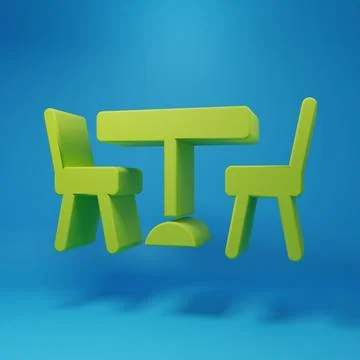 Green Picnic table with chairs on either side of the table icon isolated on.. Stock Illustration