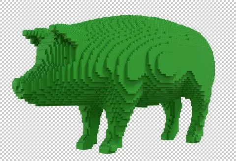 Green pig from plastic blocks on a transparent background. Stock Illustration