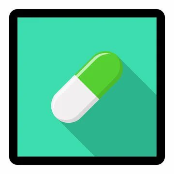 Green Pill Capsule, Medicine, vector mark symbols green style. Black Stroke d Stock Illustration