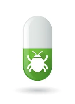 Green pill icon with a bug Illustrazione stock
