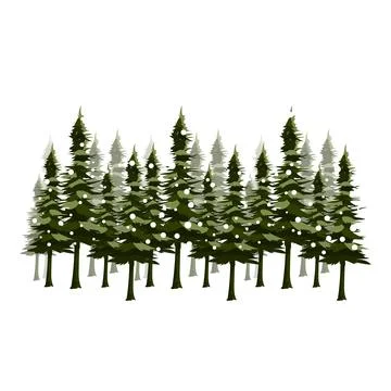 Green Pine Tree Forest With Falling Snow Illustration Stock Illustration