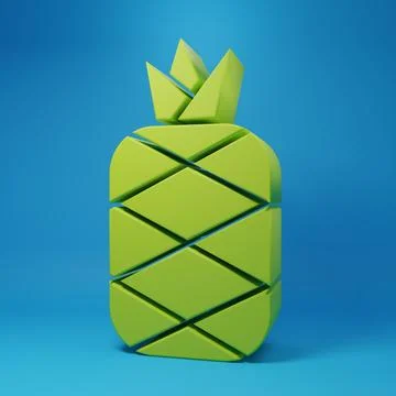 Green Pineapple tropical fruit icon isolated on blue background. Minimalism.. Stock Illustration