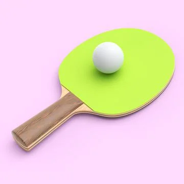 Green ping pong racket for table tennis with ball isolated on pink background Stock Illustration
