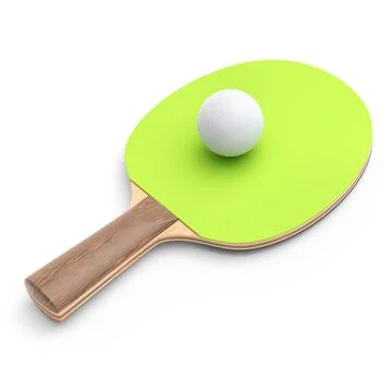 Green ping pong racket for table tennis with ball isolated on white backgroun Stock Illustration