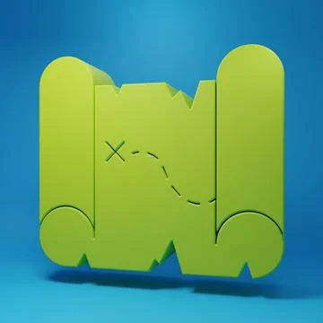 Green Pirate treasure map icon isolated on blue background. Minimalism conc.. Stock Illustration