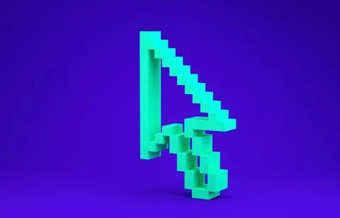 Green Pixel arrow cursor icon isolated on blue background. Minimalism concept Stock Illustration