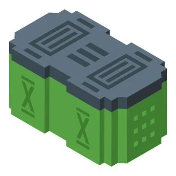 Green pixel art container with grey lid and x markings Stock Illustration