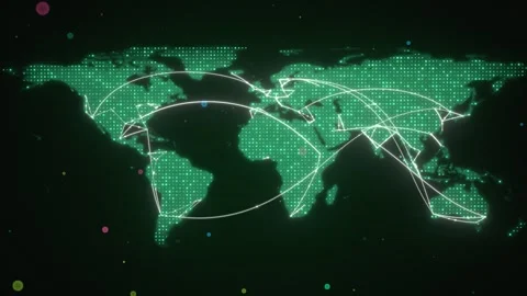 Green Pixel Block World Map With Distributed Blockchain Node Links Stock Footage 343108721